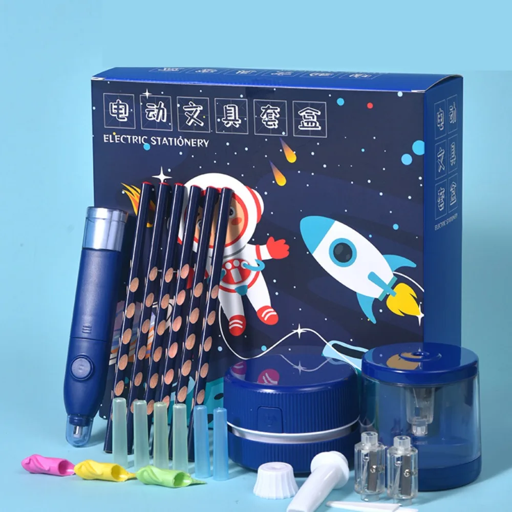 Pen Electric Stationery Set Pencil Sharpener Desktop Vacuum Cleaner Back-to-school Gift Kit Abundant Cute School Supplies