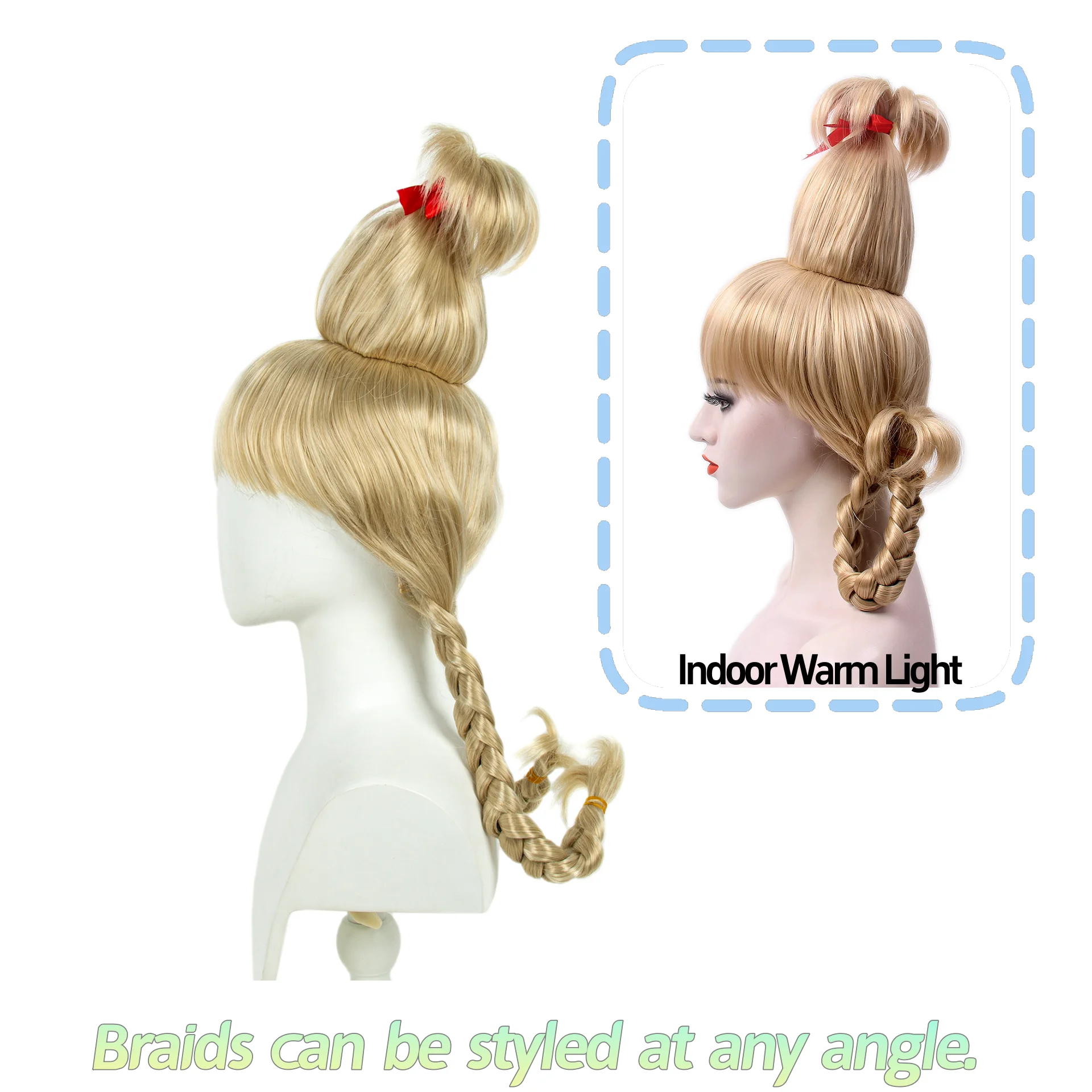 

REEWES Cindy Cosplay Wig Blonde Synthetic Hair Real Beehive Cap For Halloween Christmas Party Costume