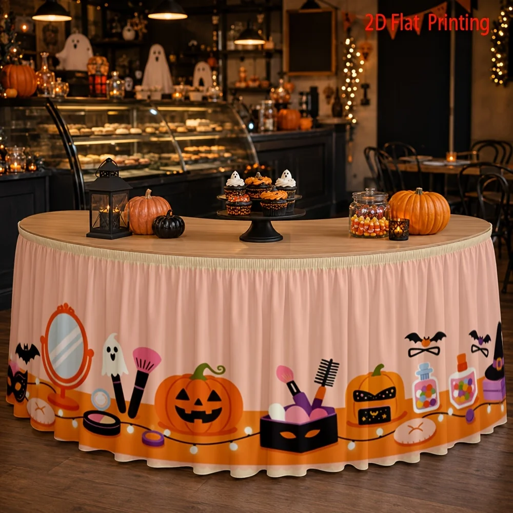 2D flat patterned table skirt - Halloween-themed table skirt print - Festival eerie decoration - Improbable imagination