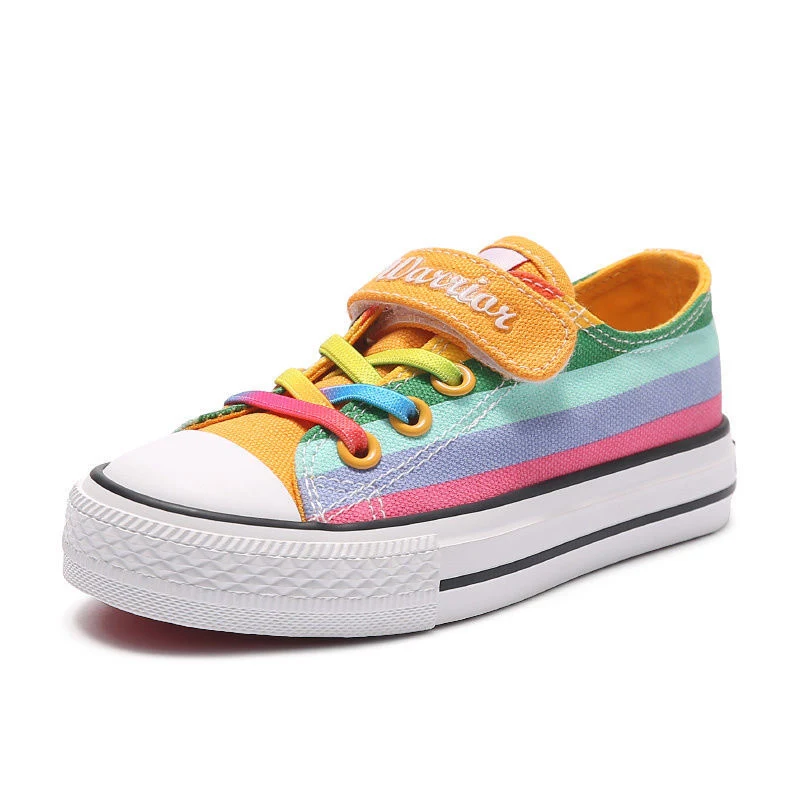 Kids Shoes for Girl Autumn 2023 New Children\'s High-top Canvas Shoes Casual Wild Boys Sneakers Girls Rainbow Shoes