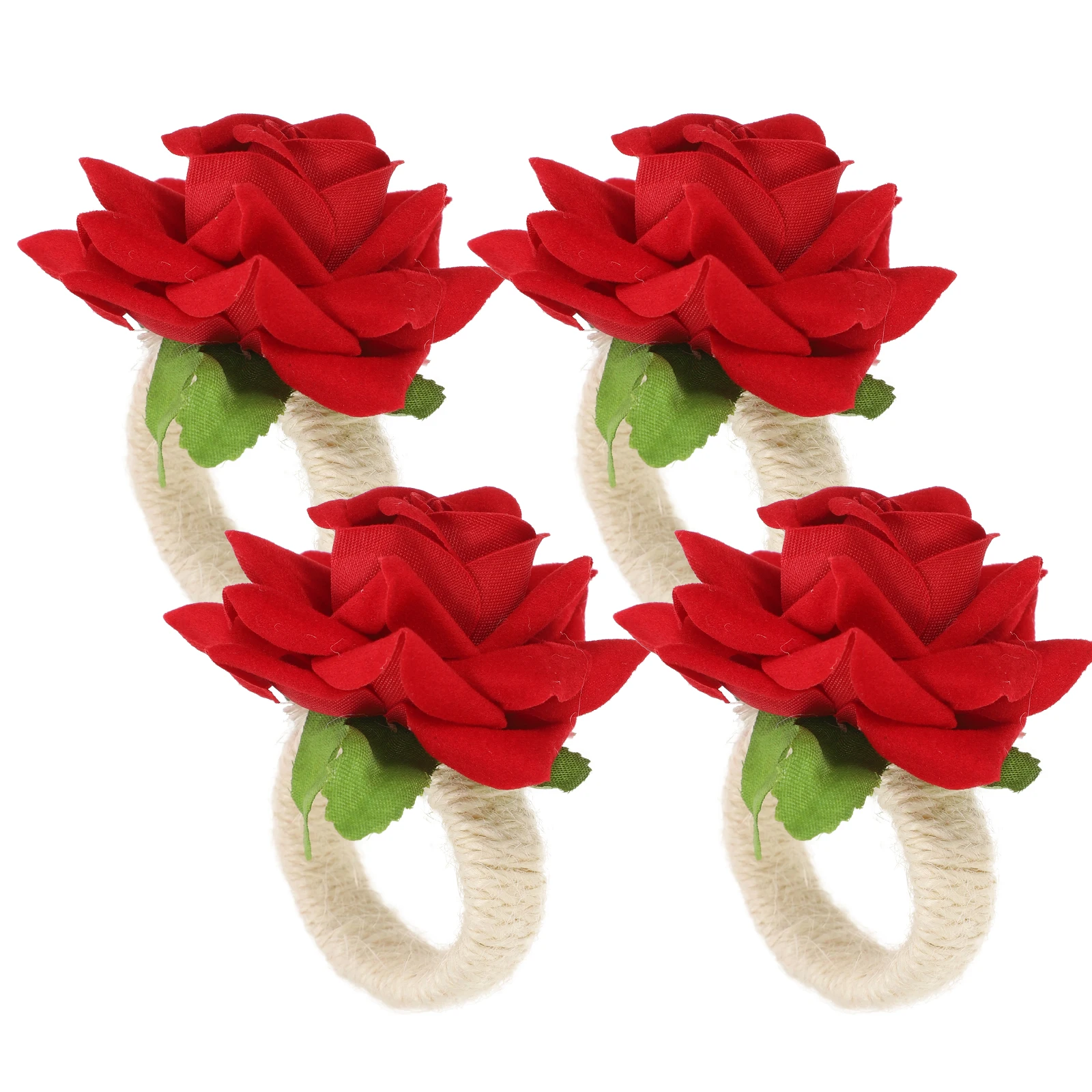 

4 Pcs Thanksgiving Realistic Artificial Simulation Wedding Rings Faux Flower Napkin Buckle Dining Table Holder Floral Buckles