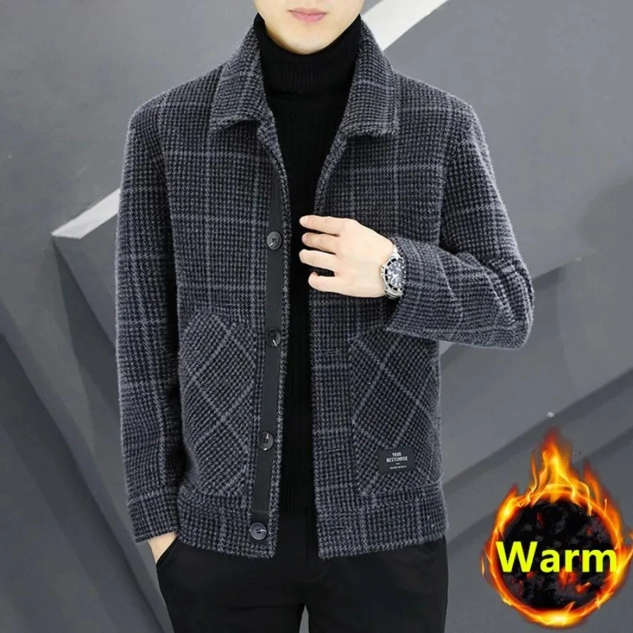 2026 New Men's Business Casual Woolen Jacket Autumn Winter Thickened Warm Plaid Slim Lapel Button-up Coats High-end Men Clothing