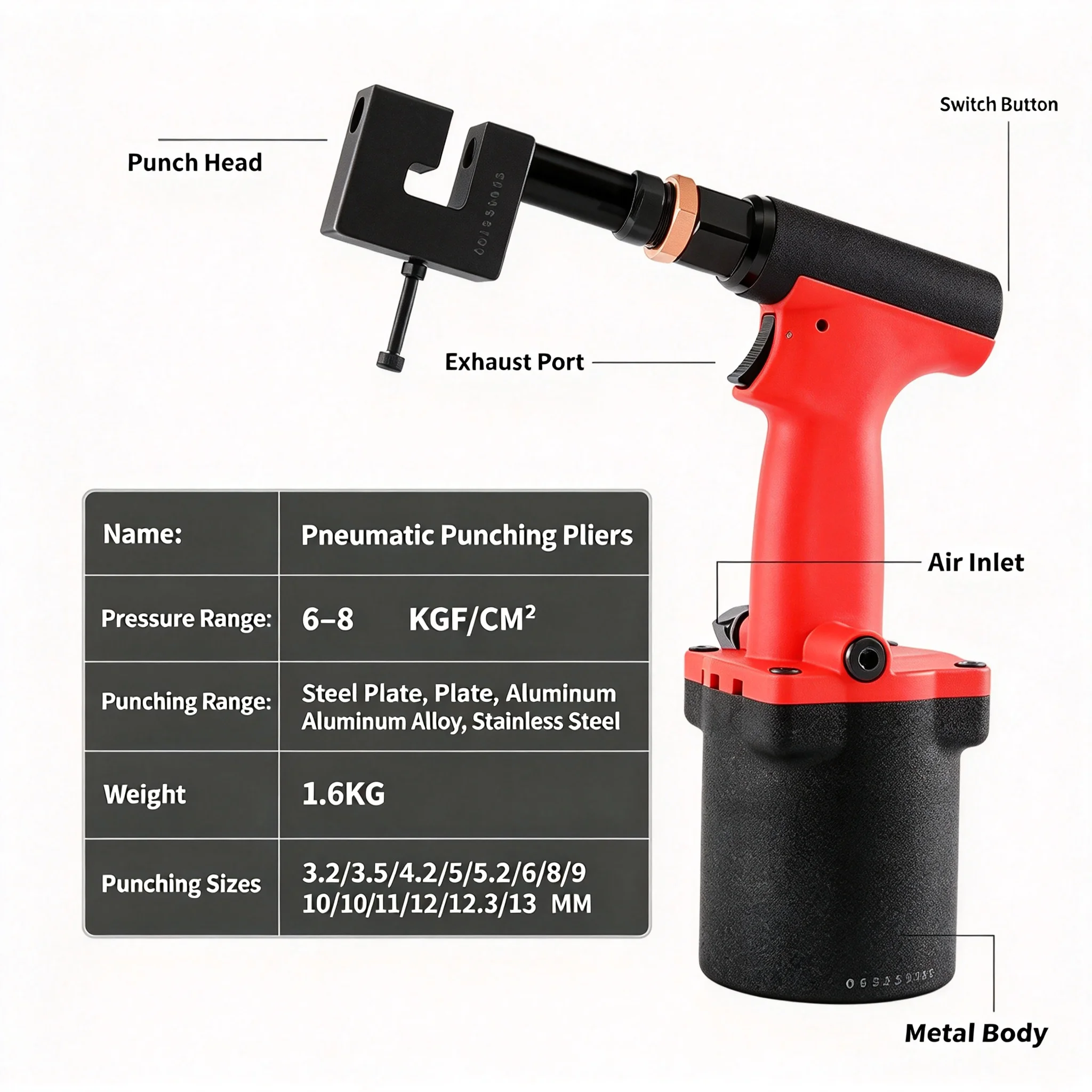 Air Powered Metal Hole Puncher Pneumatic Punch Tool for Iron Sheet Aluminum Profile Stainless Steel Wind Damper Corner Brace