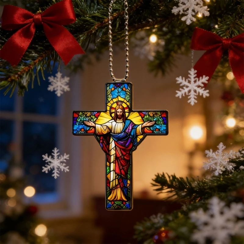  Acrylic Crosses Ornament Christian Christmas Ornament Religious Christmas Decors