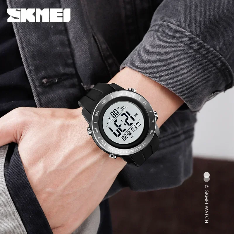 SKMEI-impermeável LED Digital relógios de pulso para homens, masculino Sport Watch, Chrono Hour, contagem regressiva, Big Dial, 2 Tempo, 1524