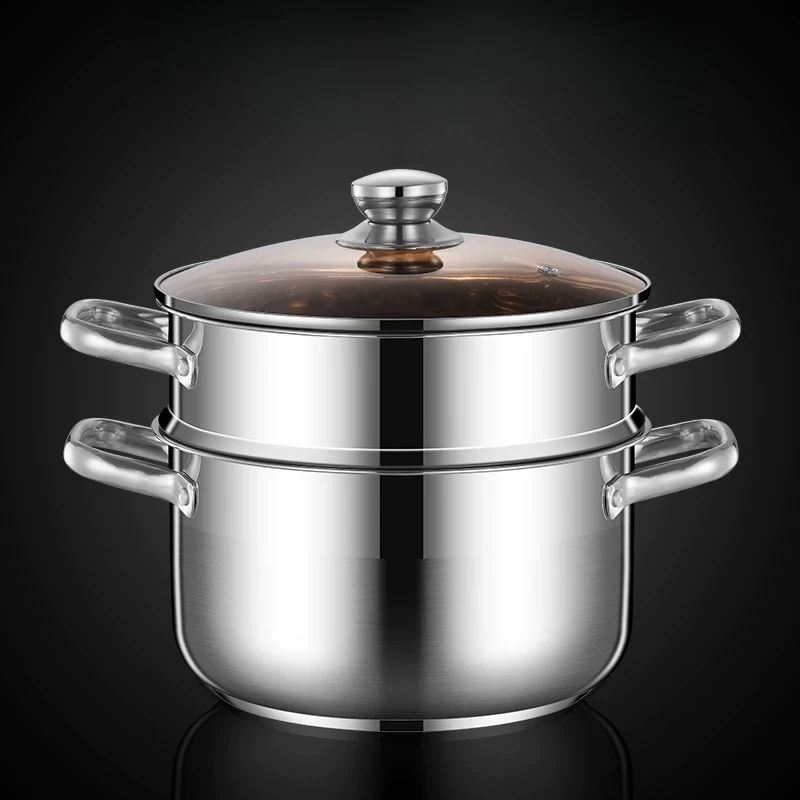 Small steamer stainless steel three-layer thickened household soup pot with steamer double