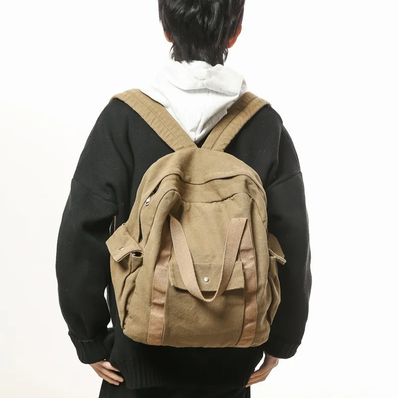 New washed canvas backpack for men's and women's commuting, large capacity backpack for students' leisure backpack