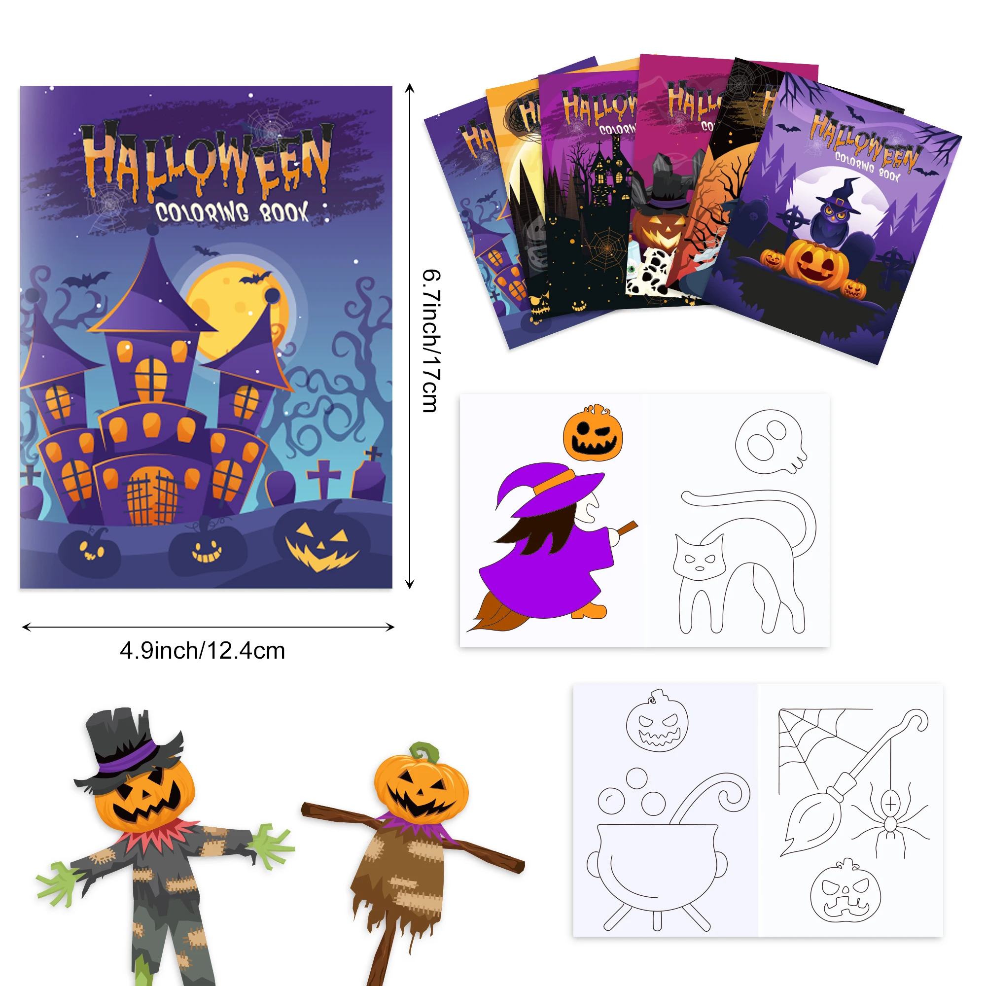 16pcs Cartoon Pumpkin Castle Happy Halloween Party Graffiti Painting Book Kids Coloring Picture Books Gifts Toy Drawing Notebook