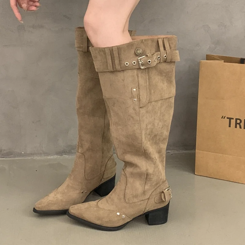 

High Heels Women's Long Boots Pointed Toe Designer Knee High Shoes 2025 Pumps Chelsea Boots Walking Fashion Gothic Mujer Boots