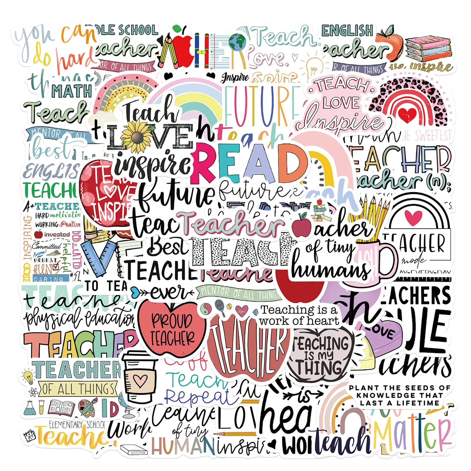 Paquete de 50 Uds. De pegatinas de grafiti para el Día del Maestro, equipaje, cuaderno, papelería, suministros escolares, pegatinas decorativas impermeables