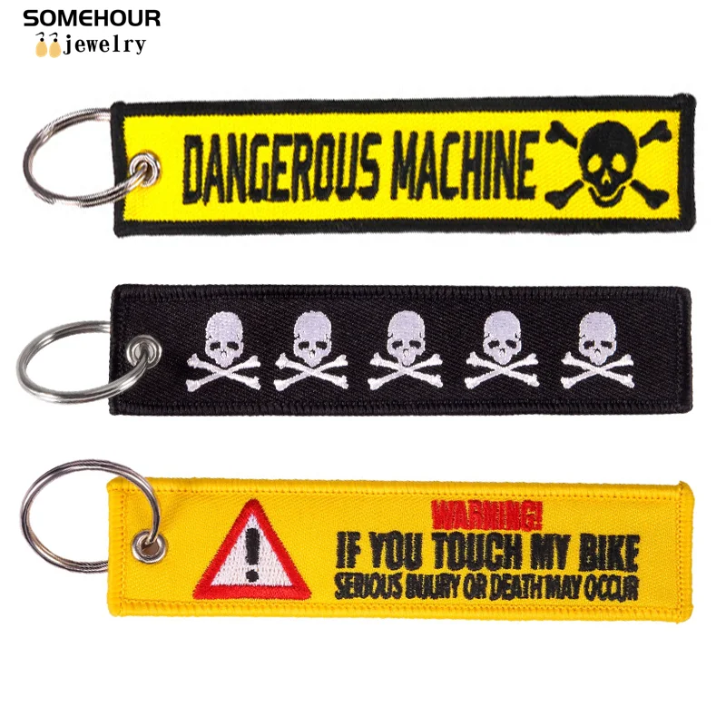 SOMEHOUR Danger Machine Keychain Jewelry Embroidered Skull Both Sides Key Rings For Bicycle Motorcycle Car Bag Women Men Gifts