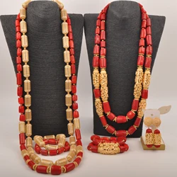 Real Read Nigerian Wedding Coral Bead Necklace African Bridal Jewelry Set