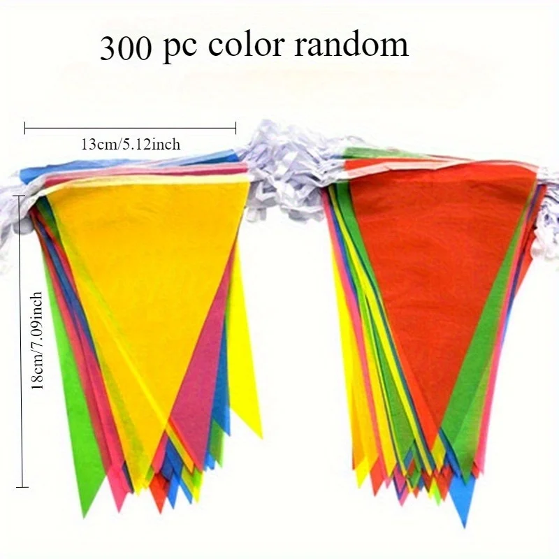 300 Assorted-colour Hanging Triangular Flags | Red, Yellow, Blue, Green, Pink – Perfect for Decorating The Home, Garden