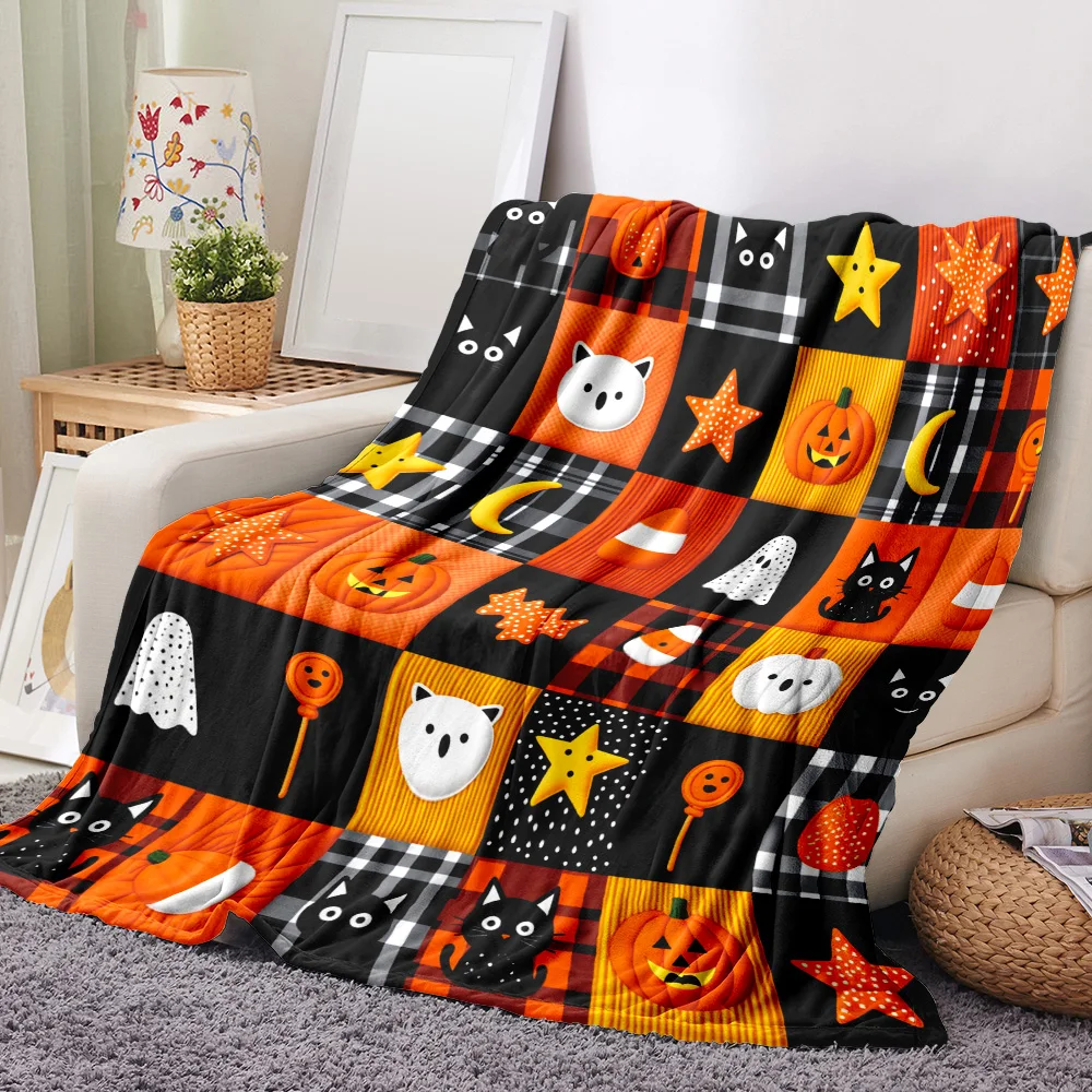 1PC Halloween Cat Theme Print Blanket — Made of soft plush flannel, it's perfect for beds, sofas, or parties. It is a great choi