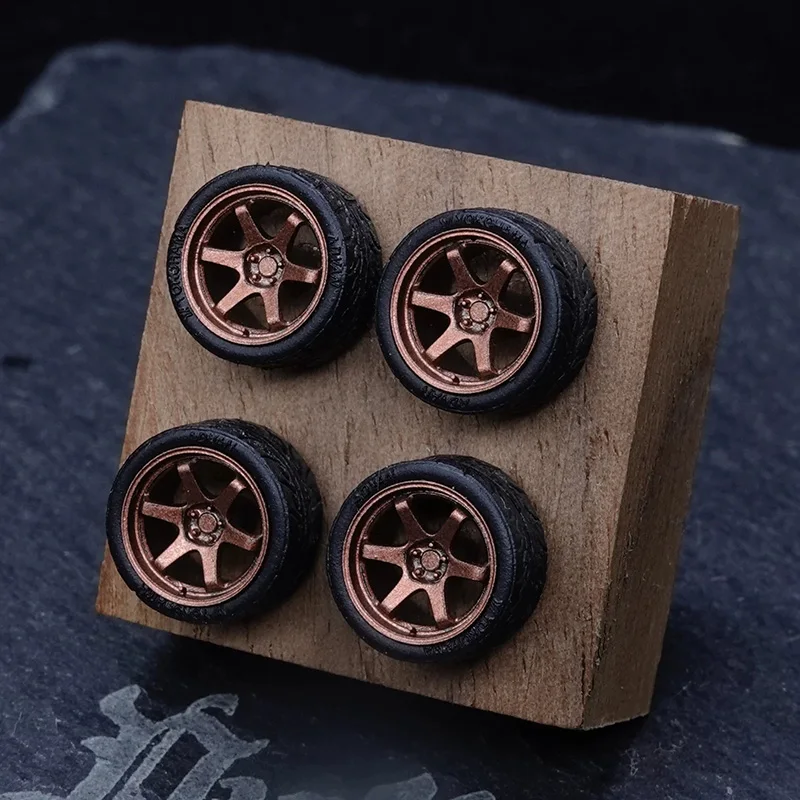 PuffStudio 1/64 Scale Wheel Hub RAYS-TE37V-7.5mm Insertion Axle Hub Resin Model Wheel Modification Toy