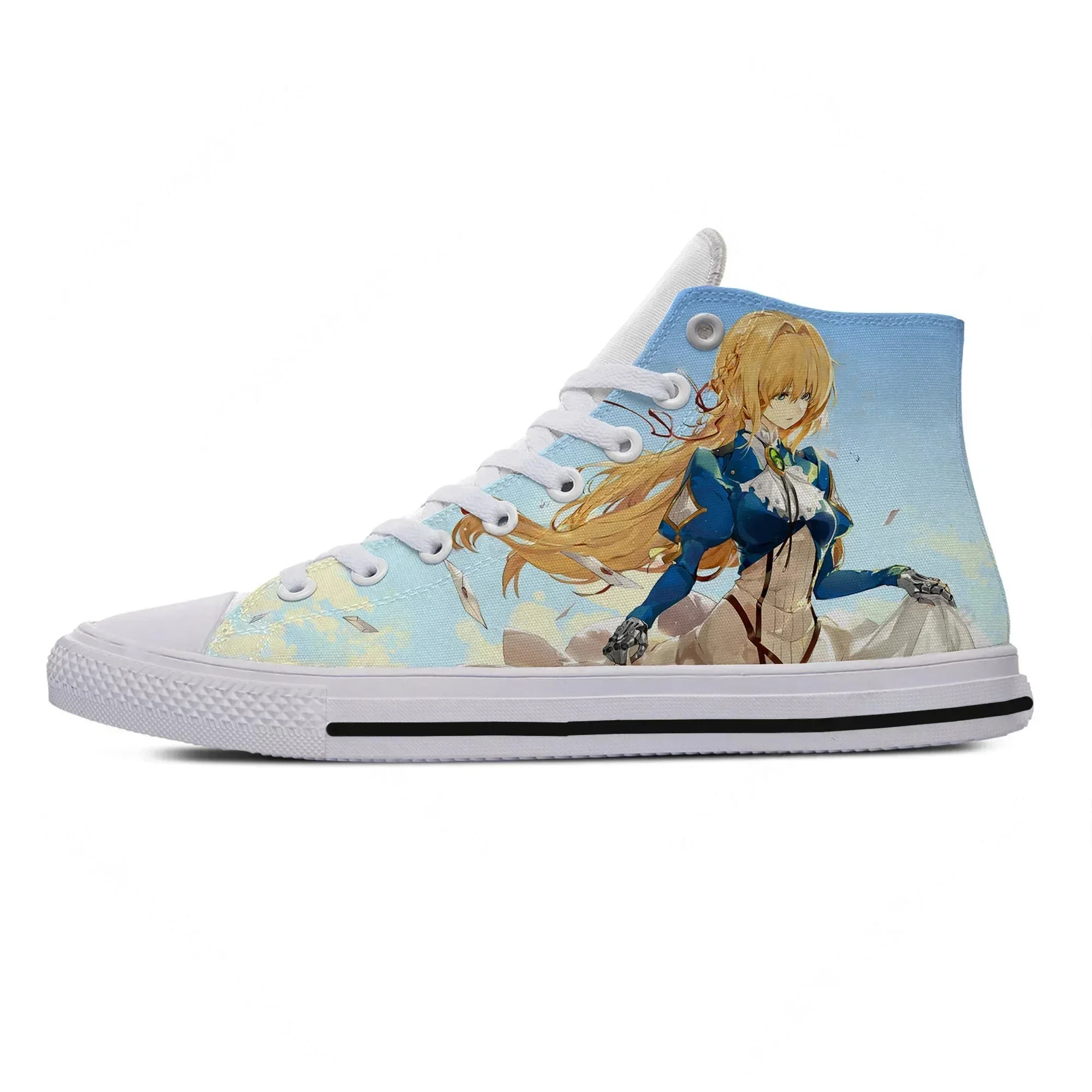 

Hot Summer Women Men Anime Violet Evergarden Kwaii Fashion Shoes Lightweight Casual Canvas Shoes High Top Classic Board Shoes