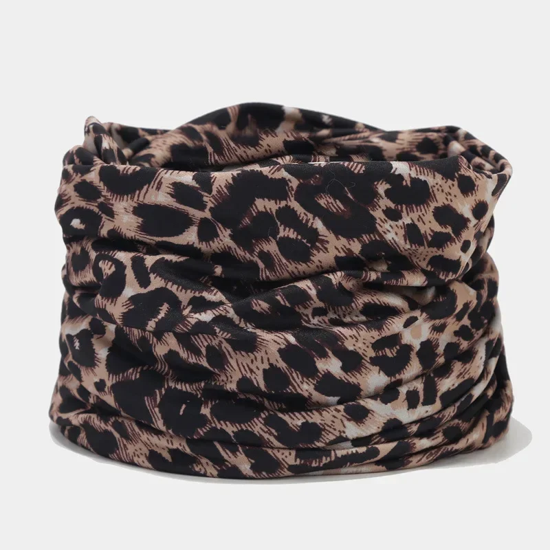 New Top Fashion Women Hat Striped Female Beanies Skullies Casual Polyester Leopard Scarf Cap Two Used Autumn Spring Warm Hats