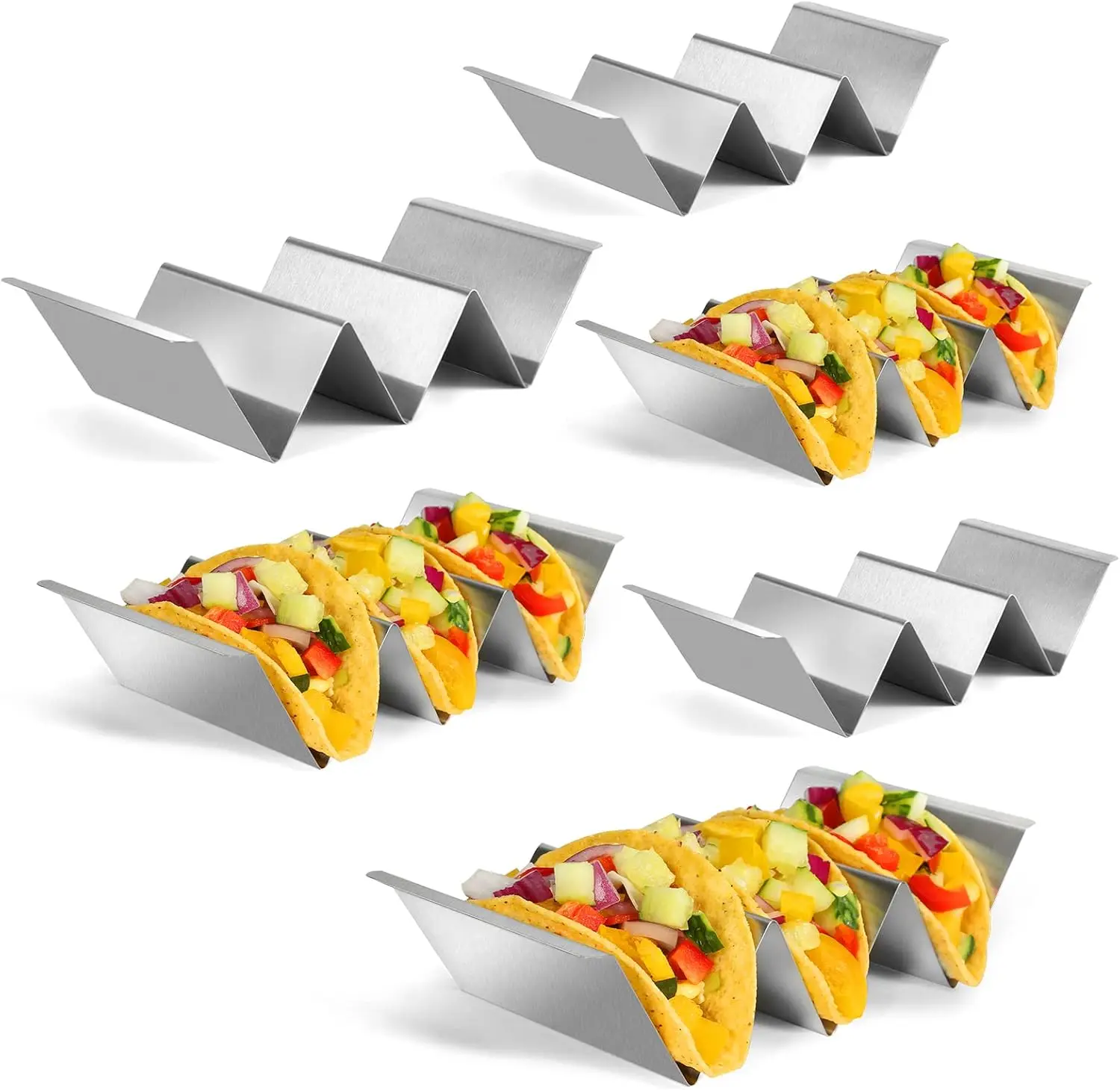 Juego de 6 Soportes para Tacos de Acero Inoxidable, Aptos para Horno con Asa de Fácil Acceso, Capacidad para 2-3 Tortillas para Hornear y Asar