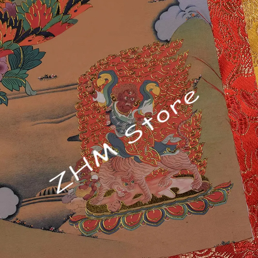 Tibetan Tangka Gold Print Buddhist Lotus Eight Buddha Painted Figurine Home/Temple/Living Room Hanging Dragon Decorate Craft