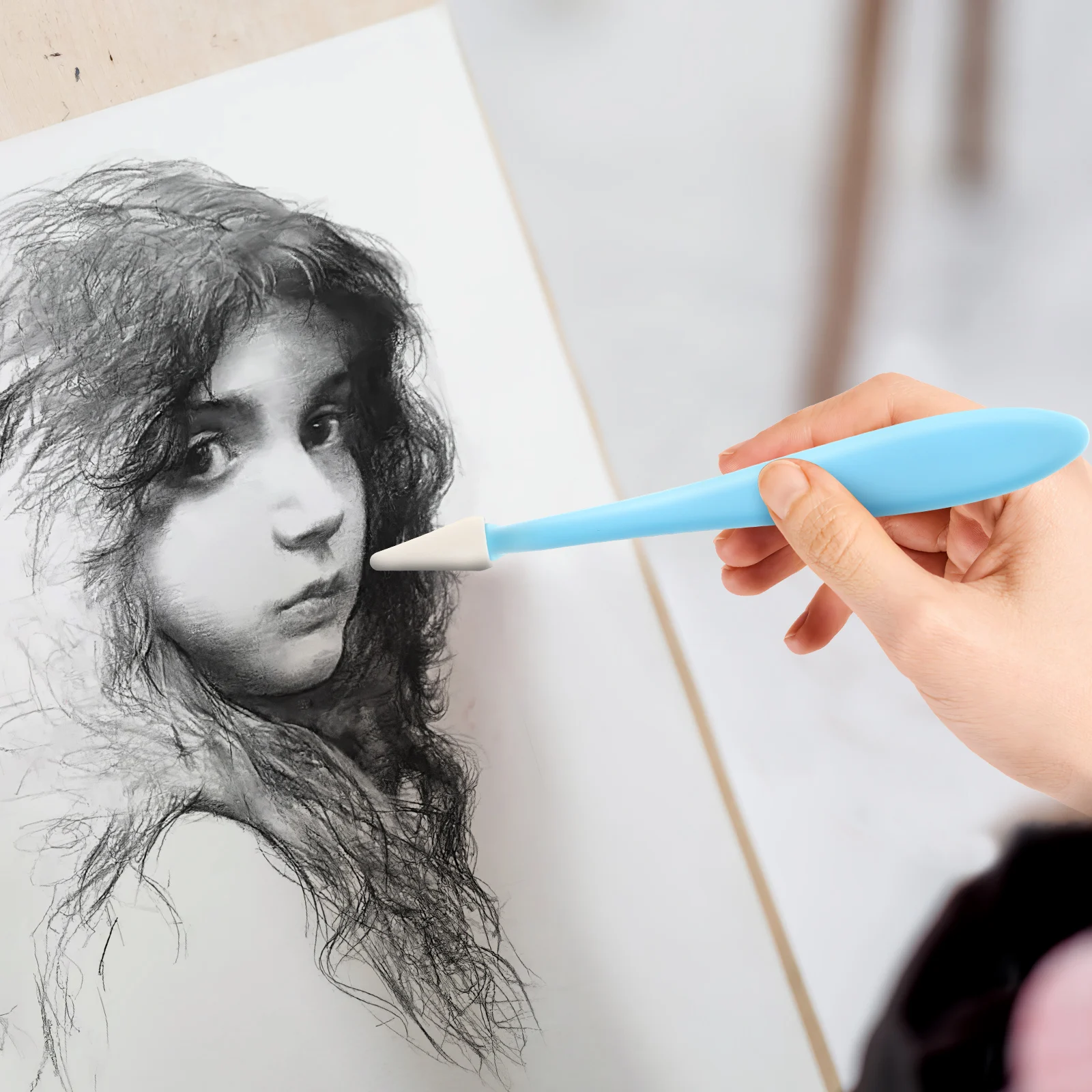 

1Set Professional Sketch Wiping Tools Fine Workmanship Lightweight Design Replaceable Sponge Pads Highlight Shadow Blending