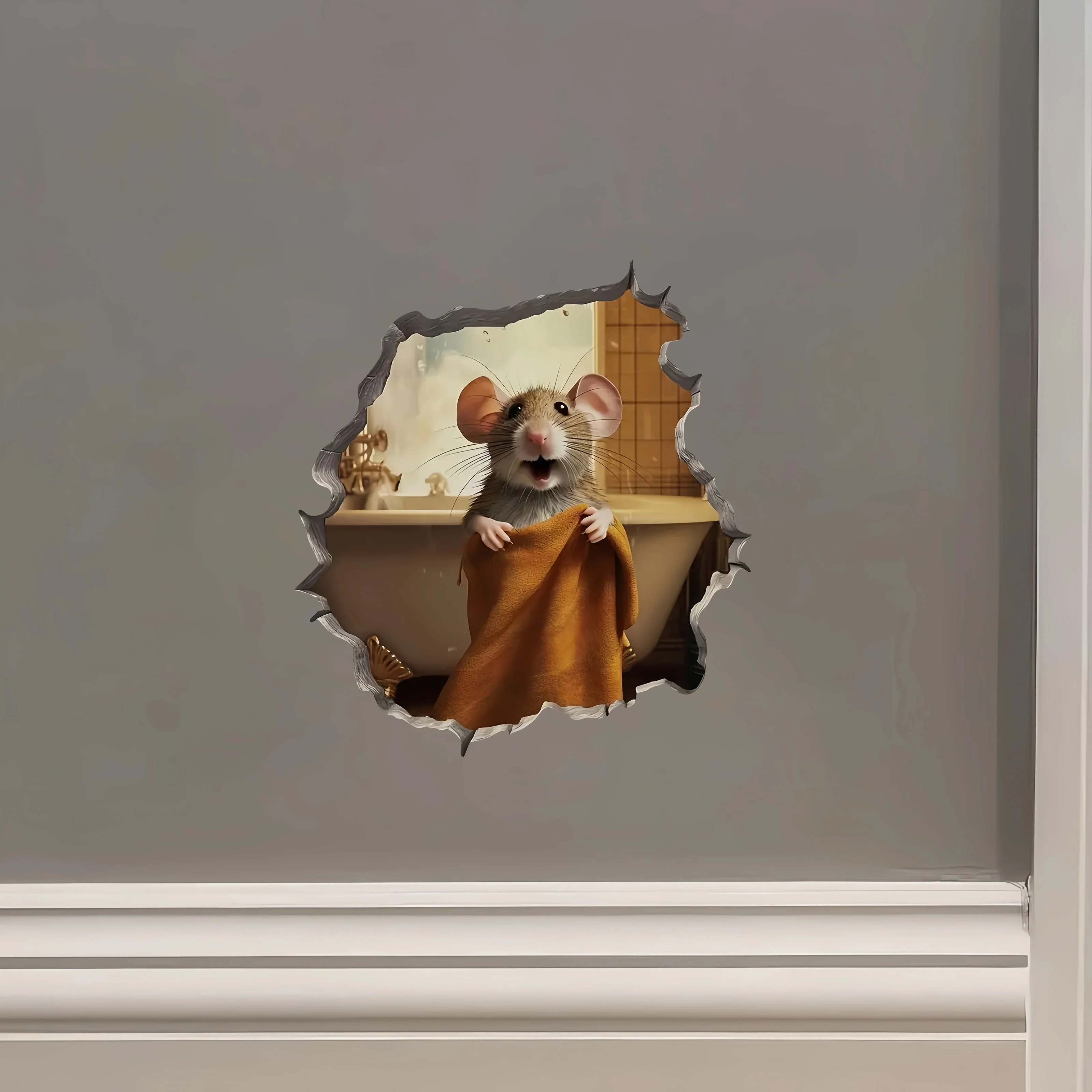 2pcs Broken Wall Rat Hole Wall Sticker, Corner Decoration, Hole Filling 3D Self-adhesive Sticker