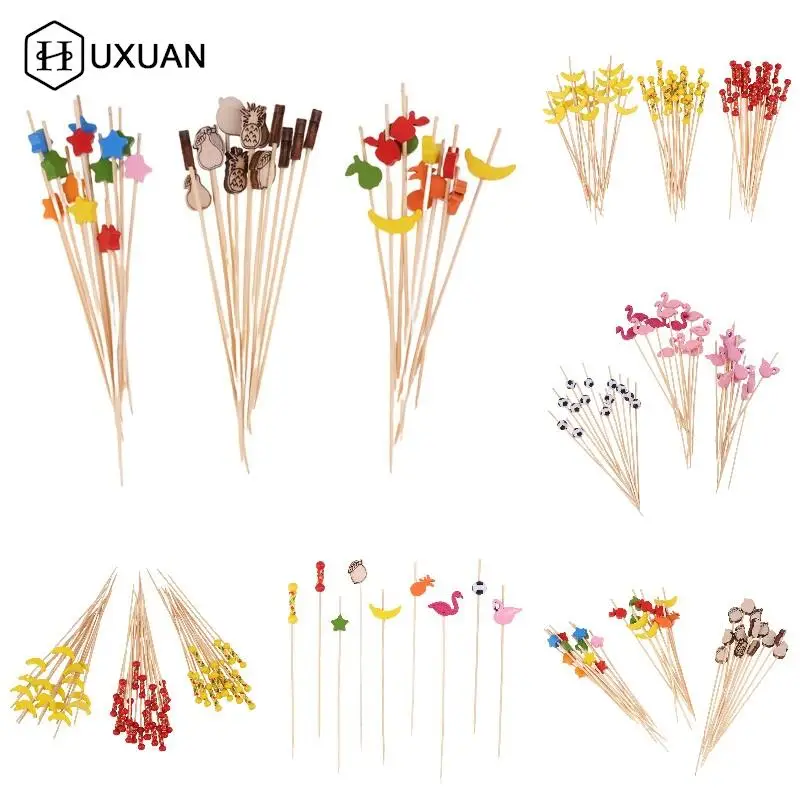 100Pcs Disposable Bamboo Skewers Food Picks Buffet Cupcake Fruit Fork Party Cake Dessert Salad Vegetable Sticks Toothpick Skewe