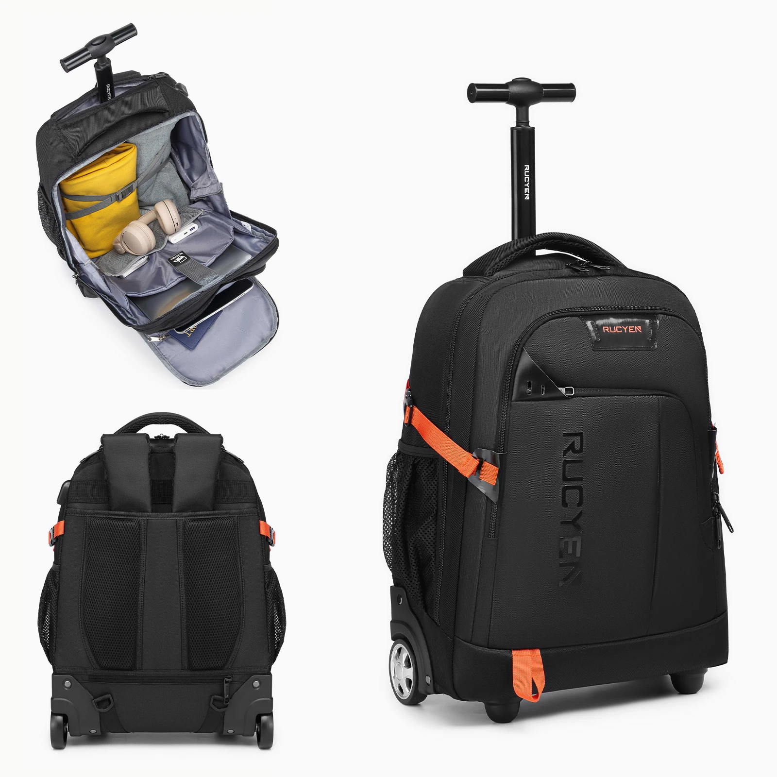 

Rolling Backpack 18 inch Laptop Travel Backpack with Wheels Hidden Pull Rod Waterproof Carry On Luggage for Business Travel