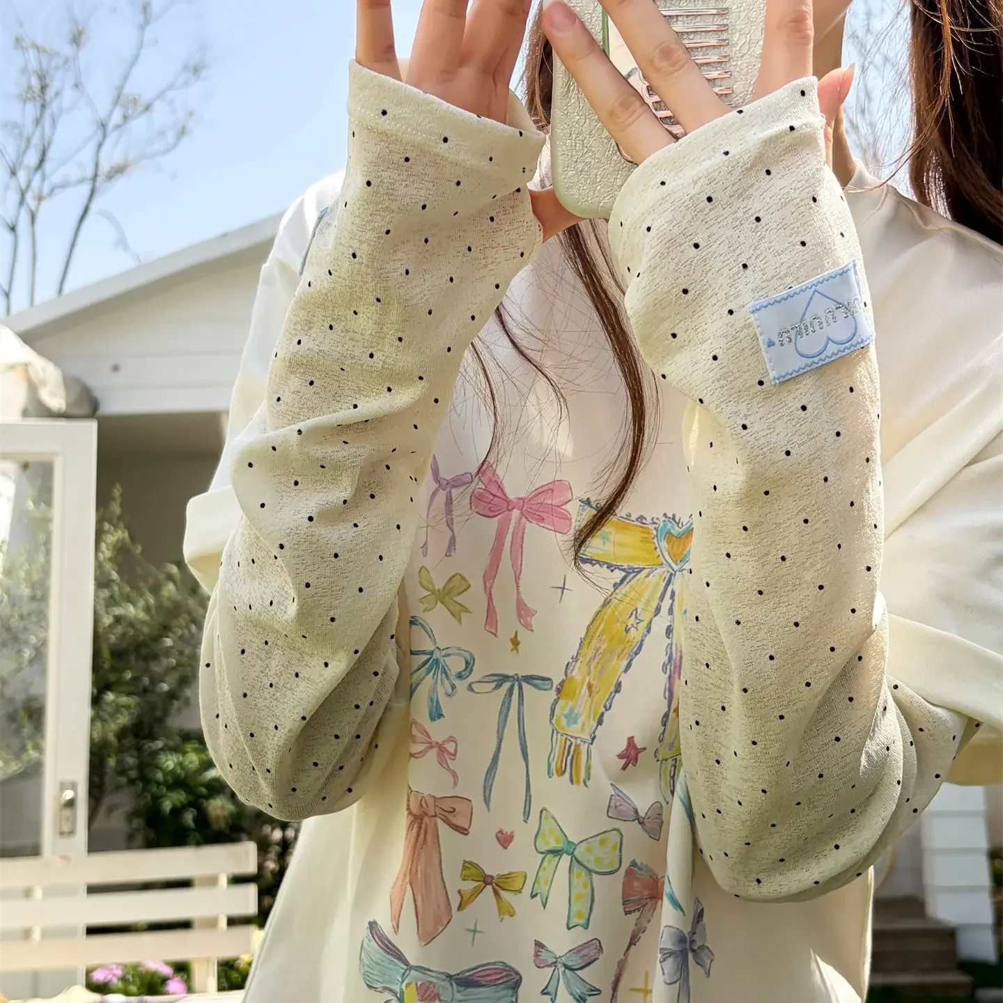 Summer Polka Dot Loose Ice Sleeve Women's Sun Protection Adjustable Cycling Elastic Ice Silk Arm Cover One Size Fits All
