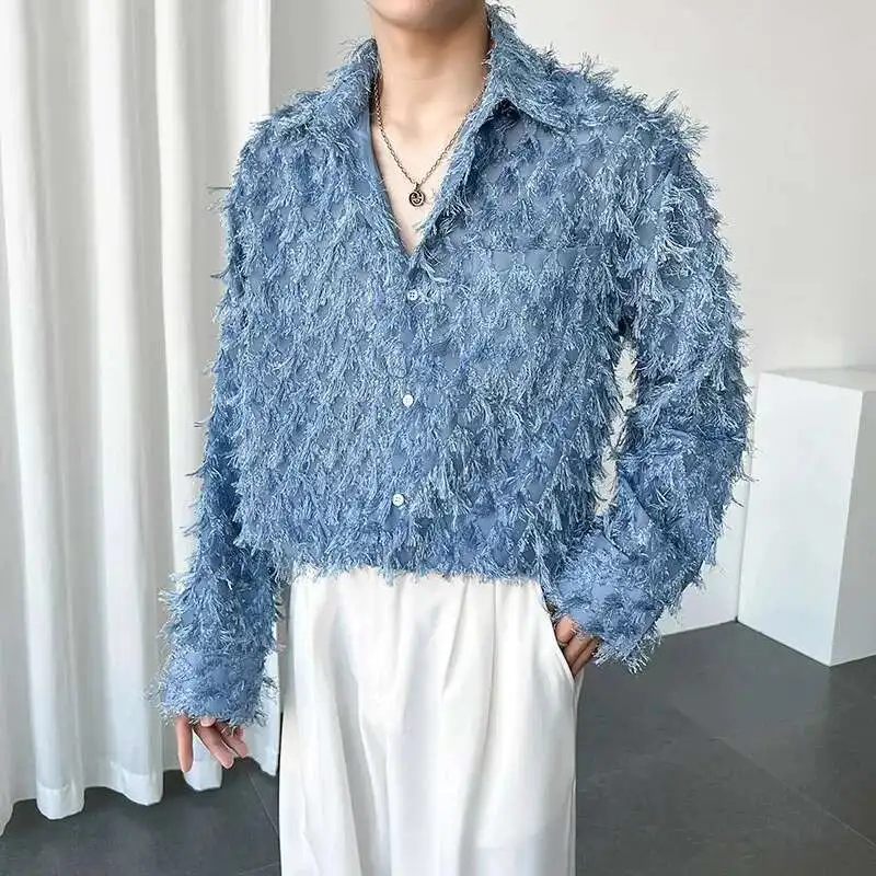 LUZHEN Sleeve Shirt Spring 2025 Trendy Men's Casual Long Solid Color Elegant Splicing Tassel Niche Design Fashion Tops 65aae1