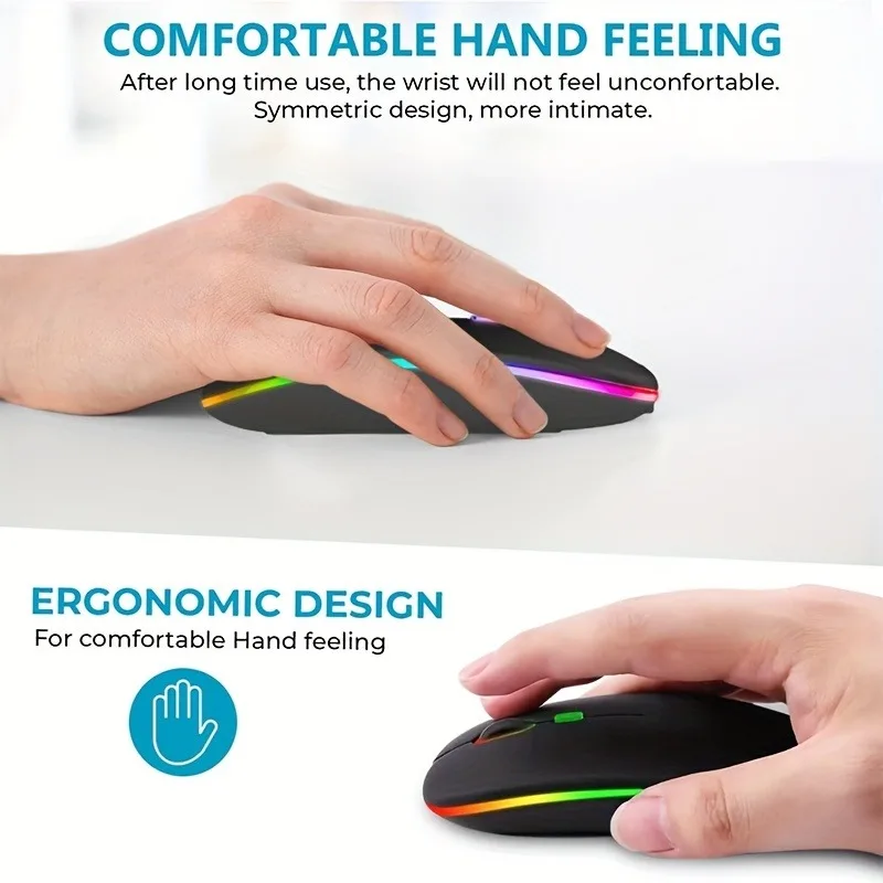 Wireless Mouse Bluetooth-Compatible 2.4GHz Dual Modes Mice Rechargeable RGB Ergonomic Silent Click for PC iPad Laptop Huaiwei