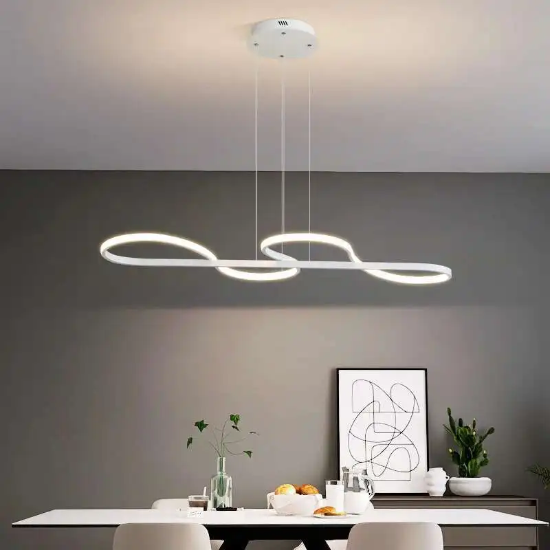 Creative Led Curved Pendant Light Modern Simple Restaurant Long Chandelier Dimmable With Remote Home Indoor Decor Lighting Lamps