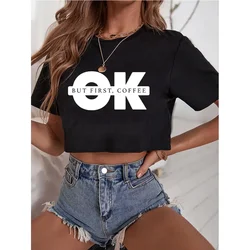 Ok Print Crop Tee Woman Summer O-Neck T-Shirt