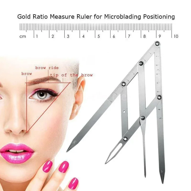 Aço inoxidável Golden Ratio Pinças, Microblading, Maquiagem Permanente, Sobrancelha Medida Ferramenta, Ferramenta Média, 1Pc