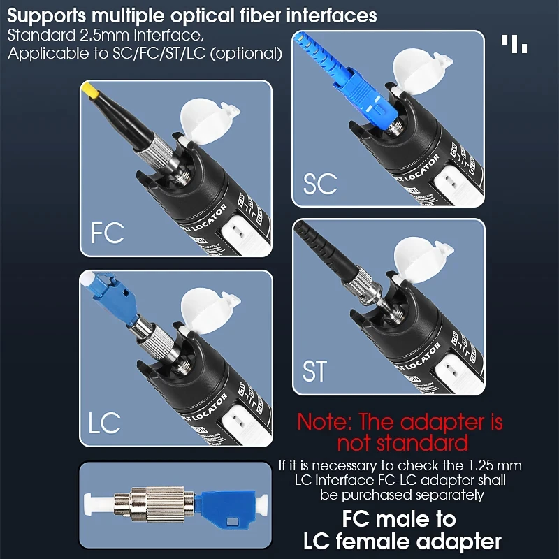 Pen Type Visual Fault Locator FTTH Fiber Optic Cable Tester SC/FC/ST 2.5mm Interface 10/20/30/50/60/80MW Optical Fiber Test Tool