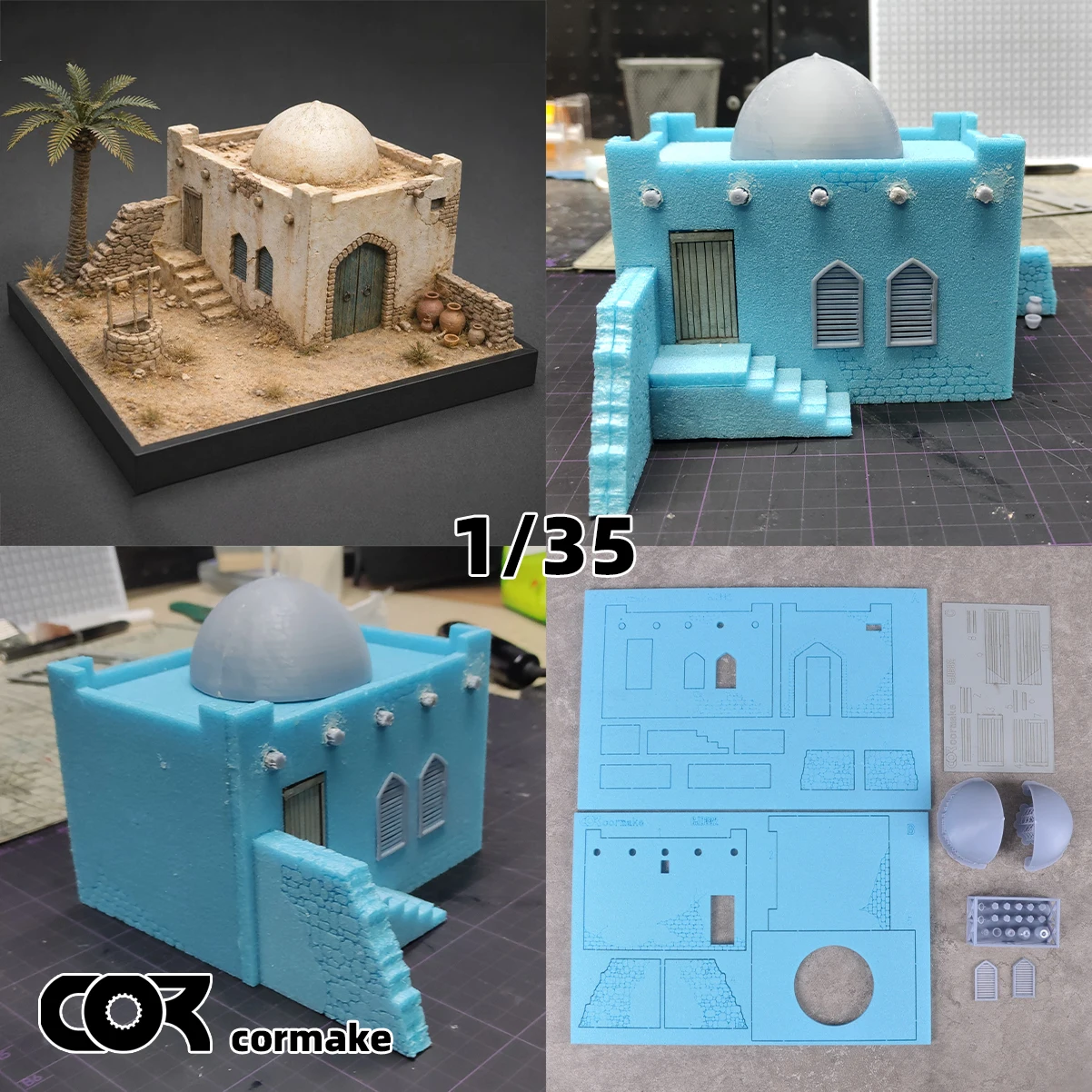 Maqueta arquitectónica en miniatura, arquitectura del Medio Oriente, casa tradicional árabe de adobe, diorama, kit de modelo a escala 1/35