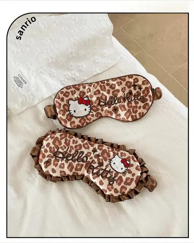 Hello Kitty Leopard Print Eye Mask Lace Light Blocking Sleep Eye Cover Soft Blindfold for Nap Travel Office Relax Women Gift