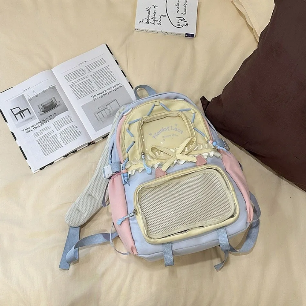Stylish Clear Pockets Ita Backpack Ruffles with Bows Big Ruffles Itabag Large Capacity Pin Display Backpack Back To School