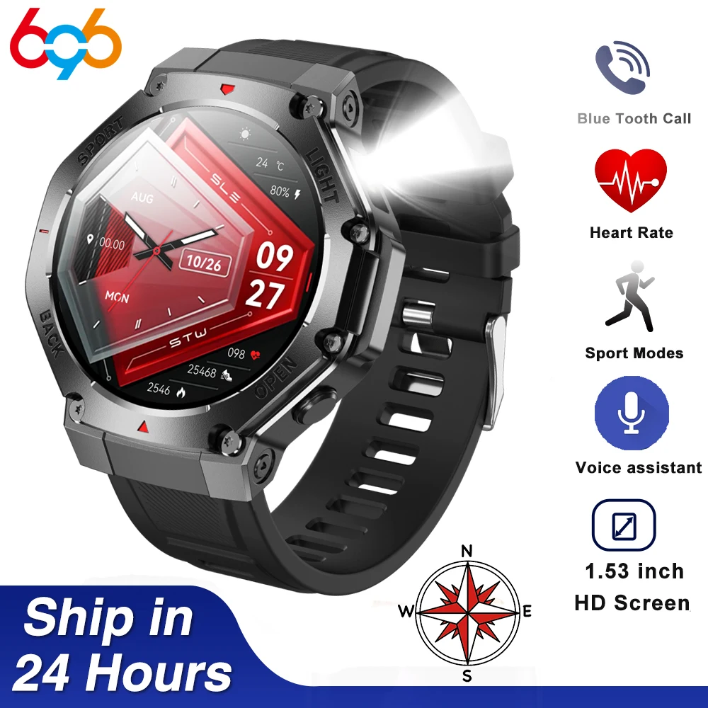 2026 Men Blue Tooth Call Outdoor Smart Watch Flashlight Compass Heart Rate Health Bracelet GPS Motion Trajectory Smartwatch