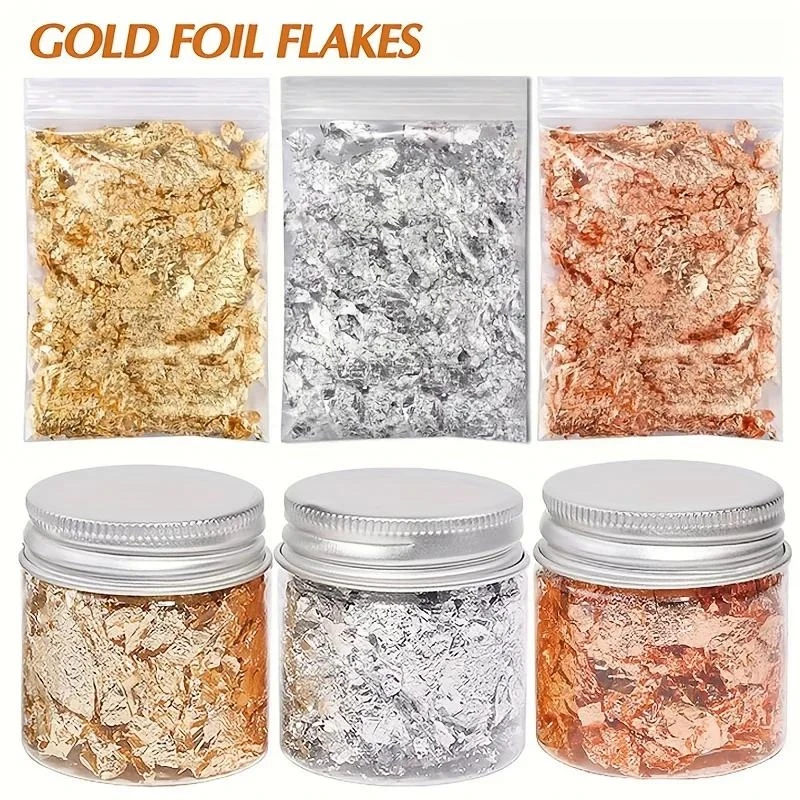 1/2/3PCS Professional Nail Art Gold Silver Copper Foil  Flake Sheet Bulk Foil Paper For Gilding Manicure DIY Decoration Tool