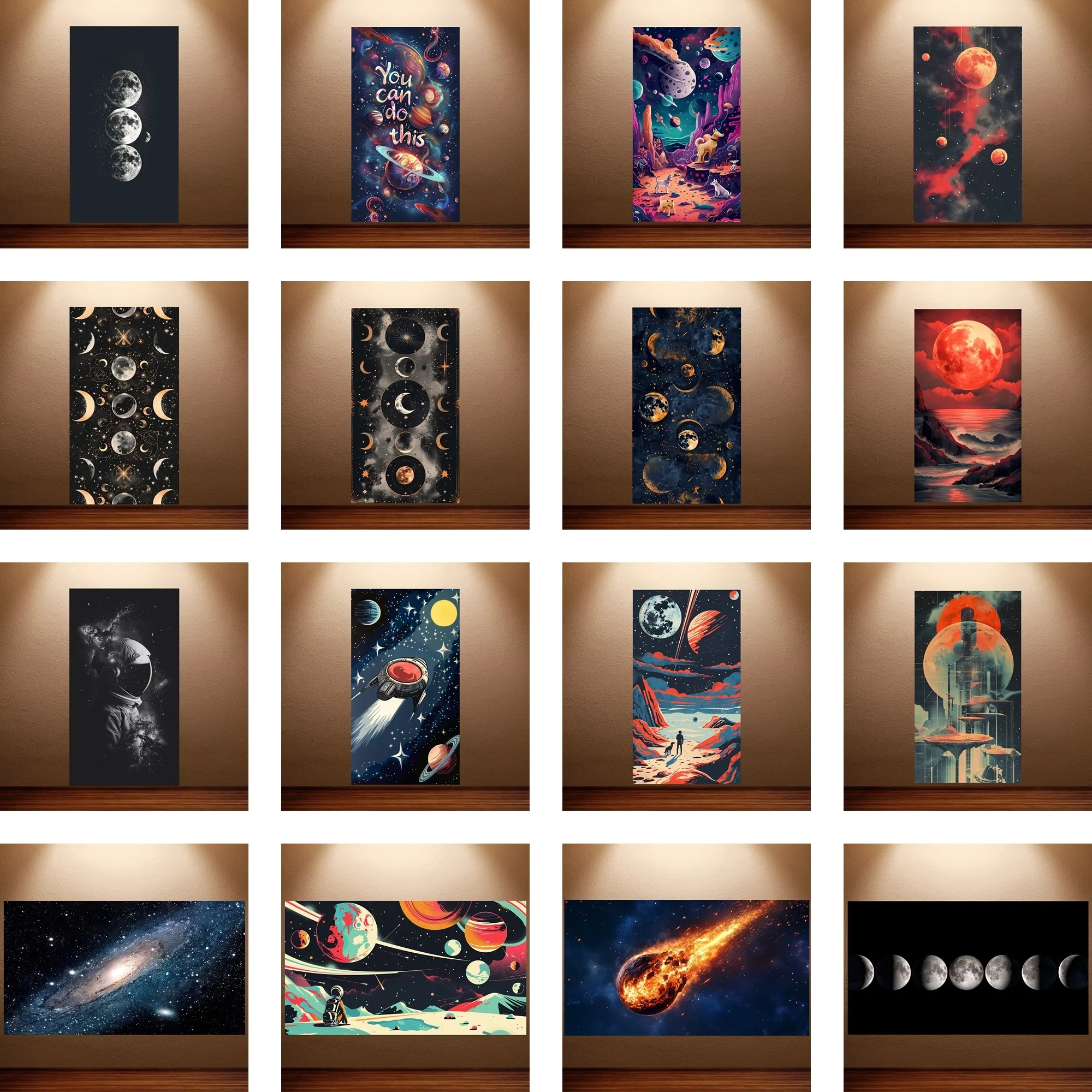 Space Galaxy Poster Set Universe Planet & Moon Phase Canvas Painting Vibrant Cosmic Wall Art for Bedroom Living Room Home Decor