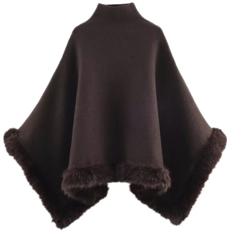 

Новое поступление зимы 2025 года, верхняя одежда обычной длины для поездок на работу, женская вязаная накидка из искусственного меха с эффектом перекрытия, многослойная декоративная накидка