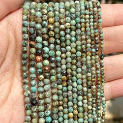 Natural Faceted African Turquoises Stone Round Loose Spacer Stone Beads For Jewelry Making Bracelet Handmade 2 3 4mm