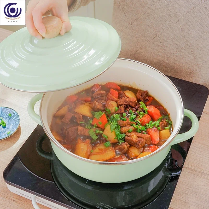 

Enamel table hot pot binaural 26 soup pot thickened stew can be added steamer induction cooker gas universal