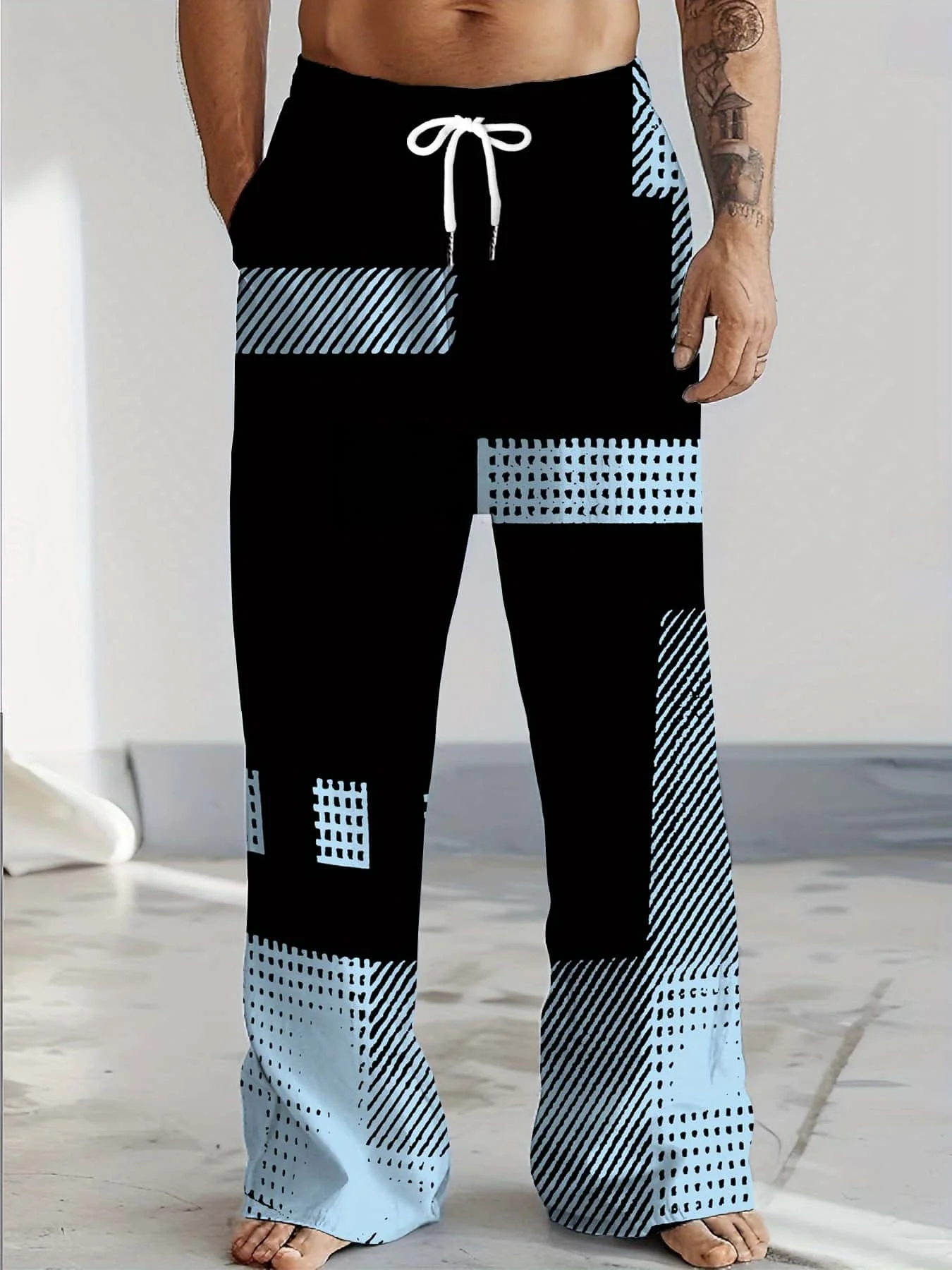 

2026 Summer Men's Pants New Fashionable Color Blocked Printed Comfortable Bohemian Leisure Vacation Party Event Sports Pants