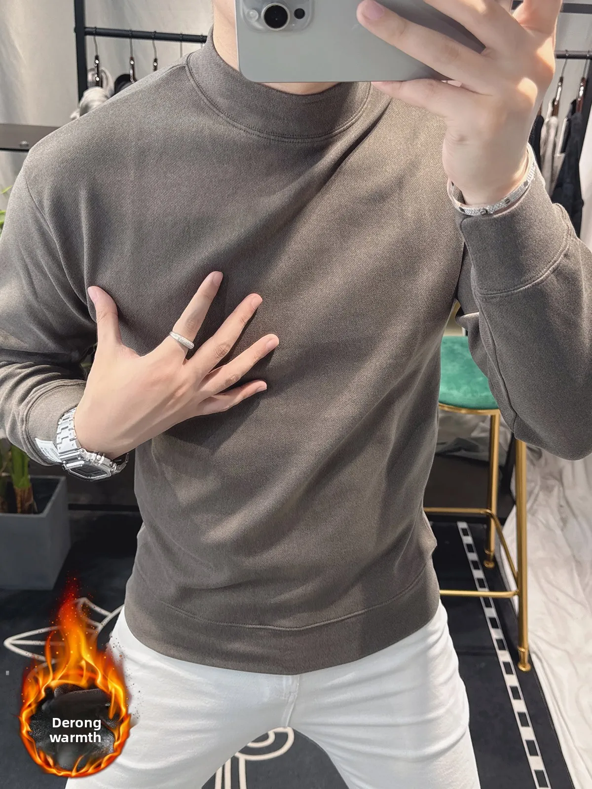 

Модный городской мужской свитшот с круглым вырезом, однотонный, базовый слой, антибактериальный, с длинными рукавами, из смеси полиэстера и спандекса