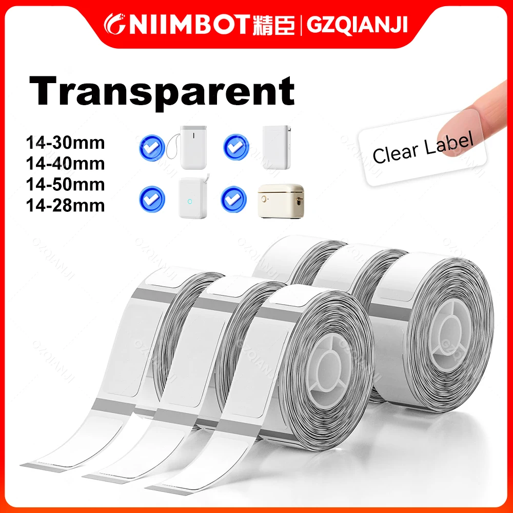 Transparent Label Sticker Self-adhesive Paper Waterproof for Niimbot Official D11 D110 D101 Printer 14*28mm 14*30mm 14*40mm