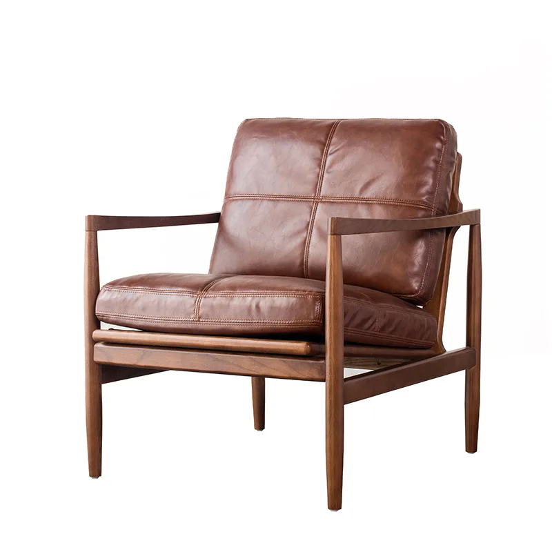 

Nordic, solid wood, casual, single sofa chair, ash wood, recliner, genuine leather, down, whole body polished, spot
