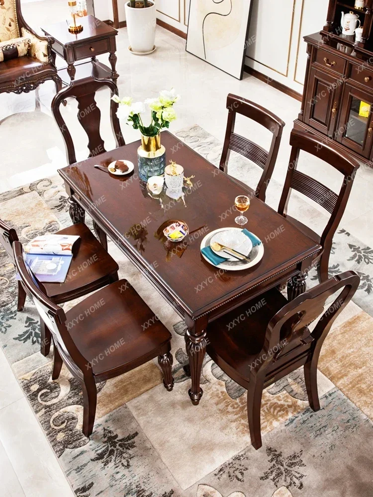 QQAmerican Solid Wood Cherry Wood Dining Table 1.6/1 Meters Rectangular Retro Restaurant Country Style Dining Table