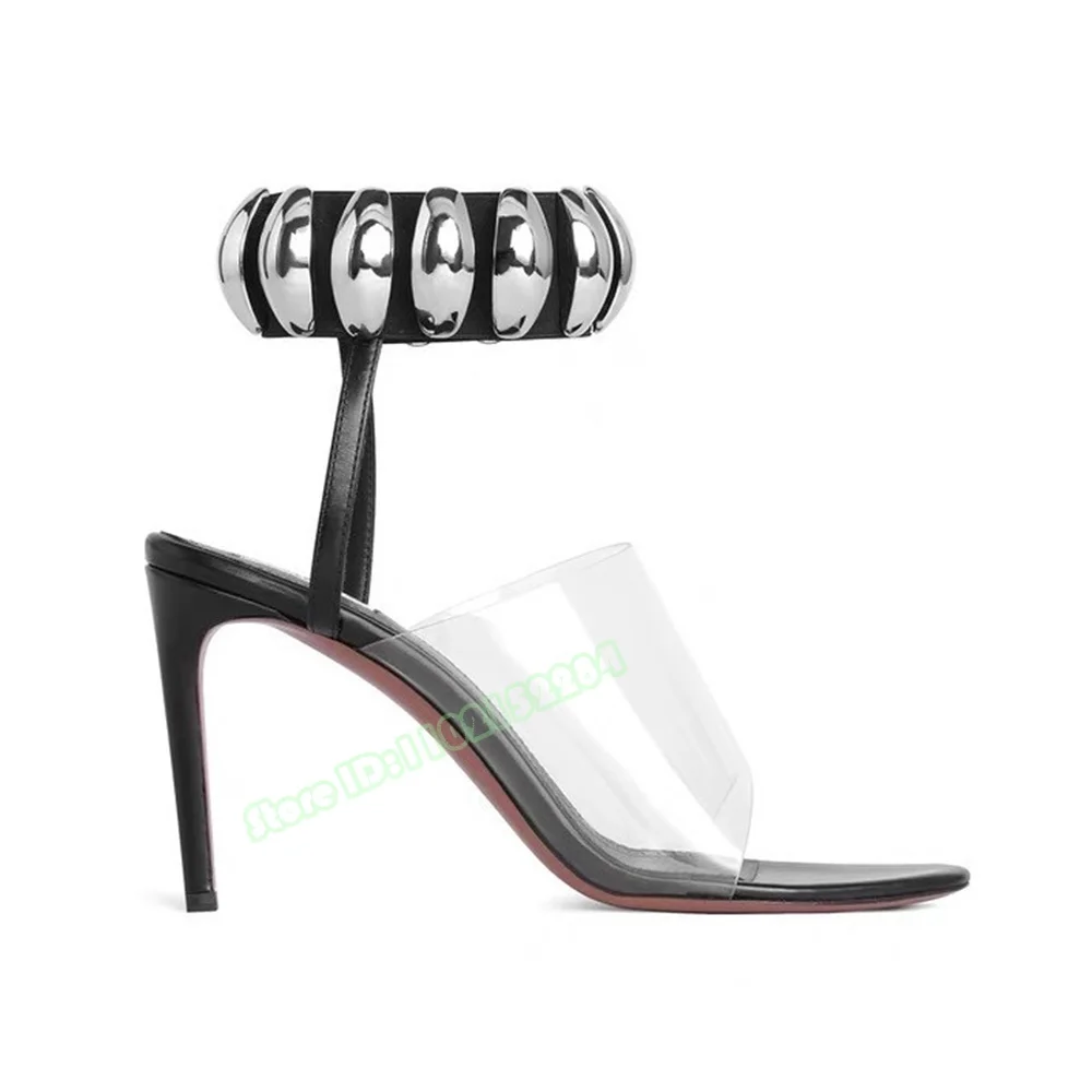 Sandales à Lanières Métalliques en PVC pour Femme, Chaussures à Talons Aiguilles Ouverts, de Styliste, Décontractées, pour ix, Défilé de Mode, Nouveau Style, Été