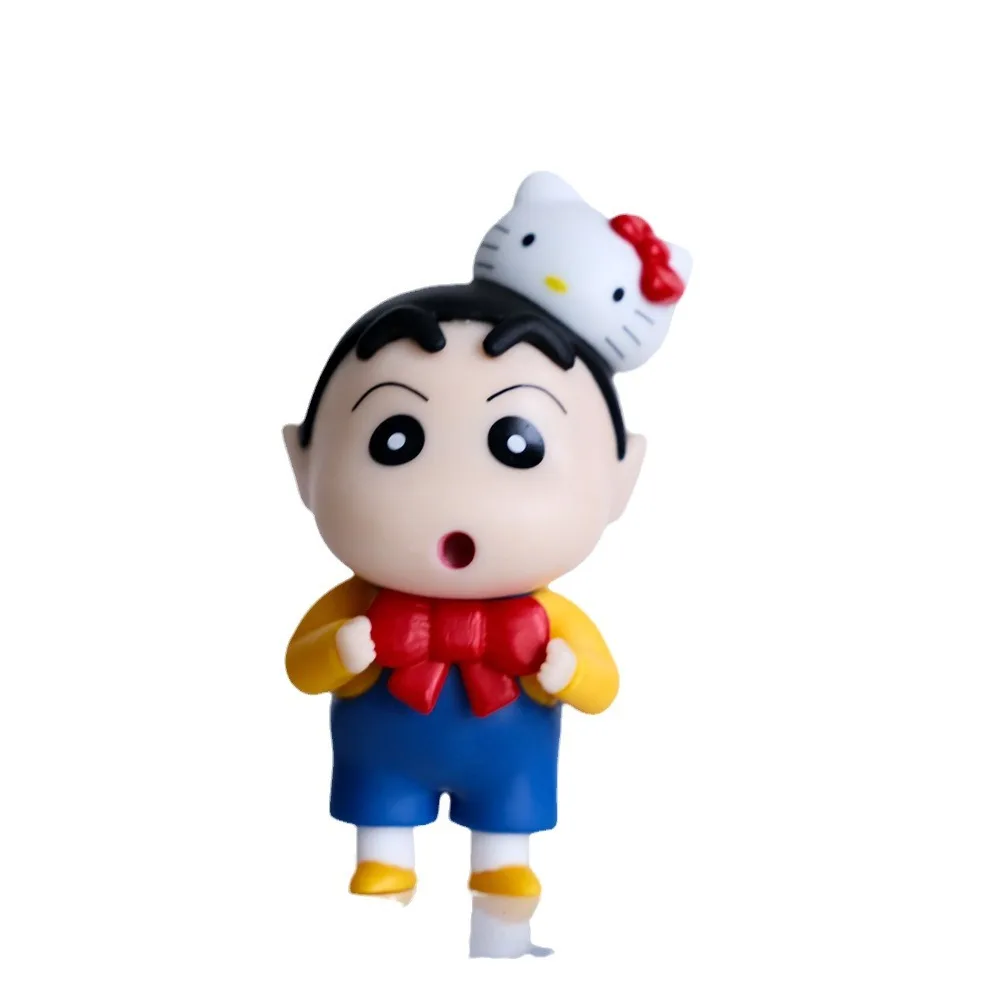 9cm Crayon Shin chan cos Sanrio Hellokitty Cartoon Kawaii Desktop Ornament GK Model Doll Creative Collectible Toy Xmas Gifts